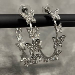 Sparkly butterfly hoop earrings